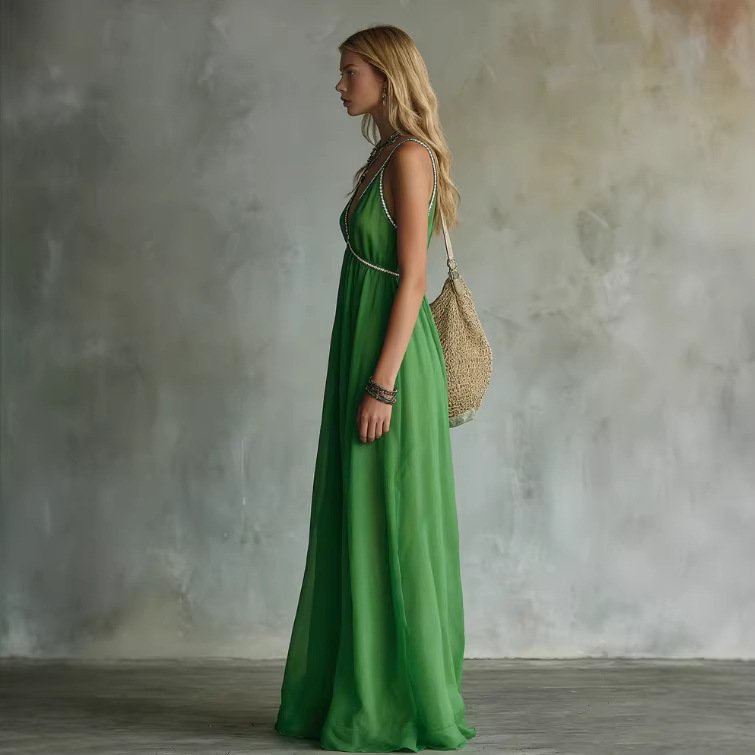 Elegant V-Neck Sleeveless A-Line Chiffon Maxi Dress