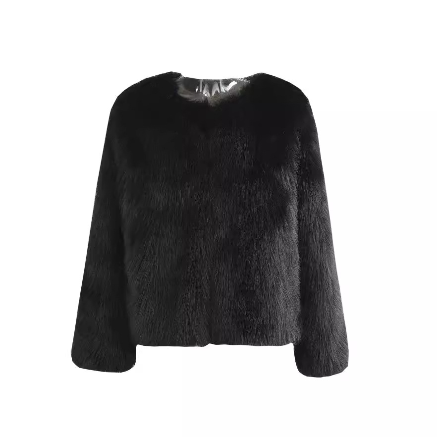 Faux Fur Crewneck Short Coat