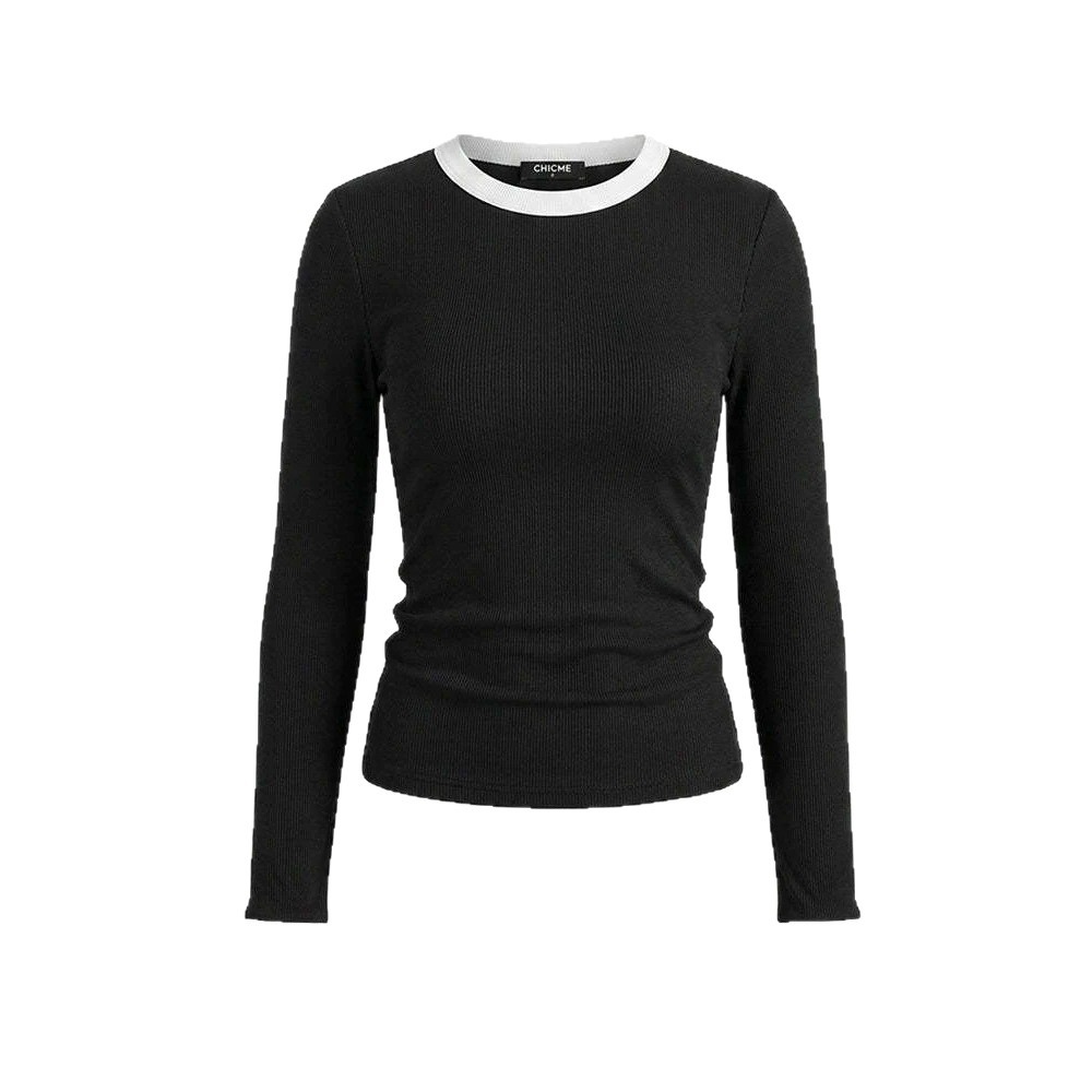 Women's V-Neck Colorblock Long-Sleeve Slimming T-Shirt