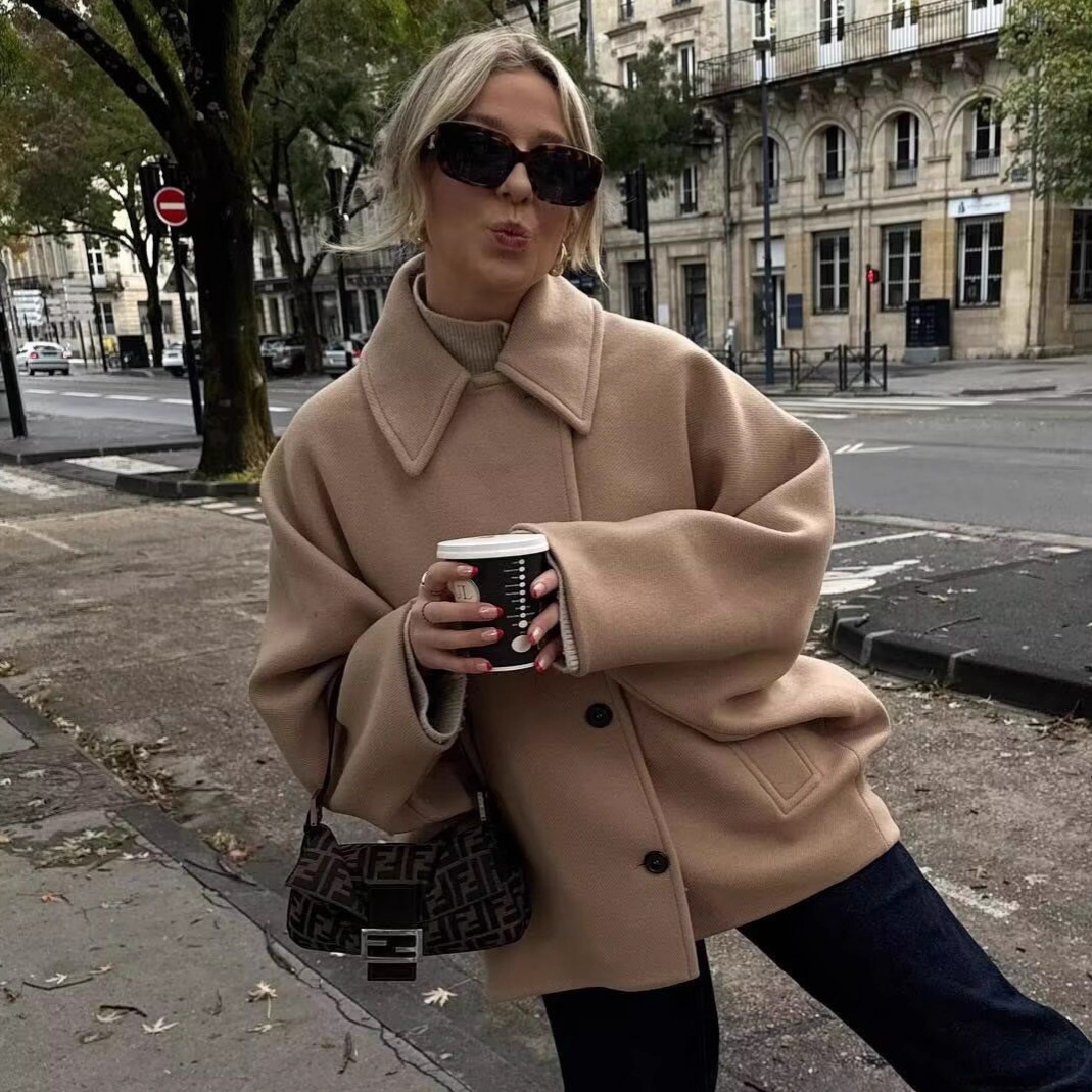 Women's Wool-Blend Short Loose Coat