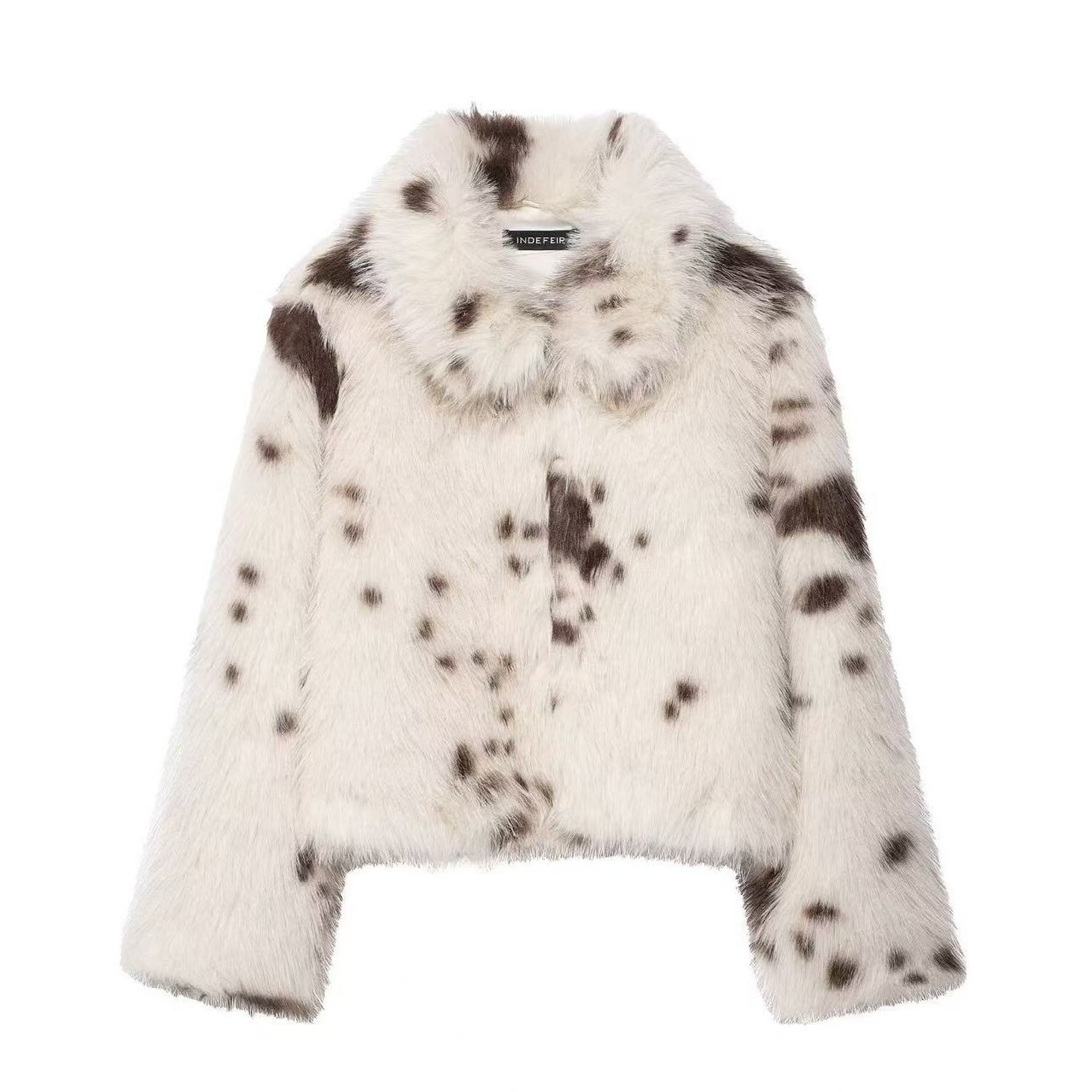 Women's Faux Fur Animal Print Coat with Pockets