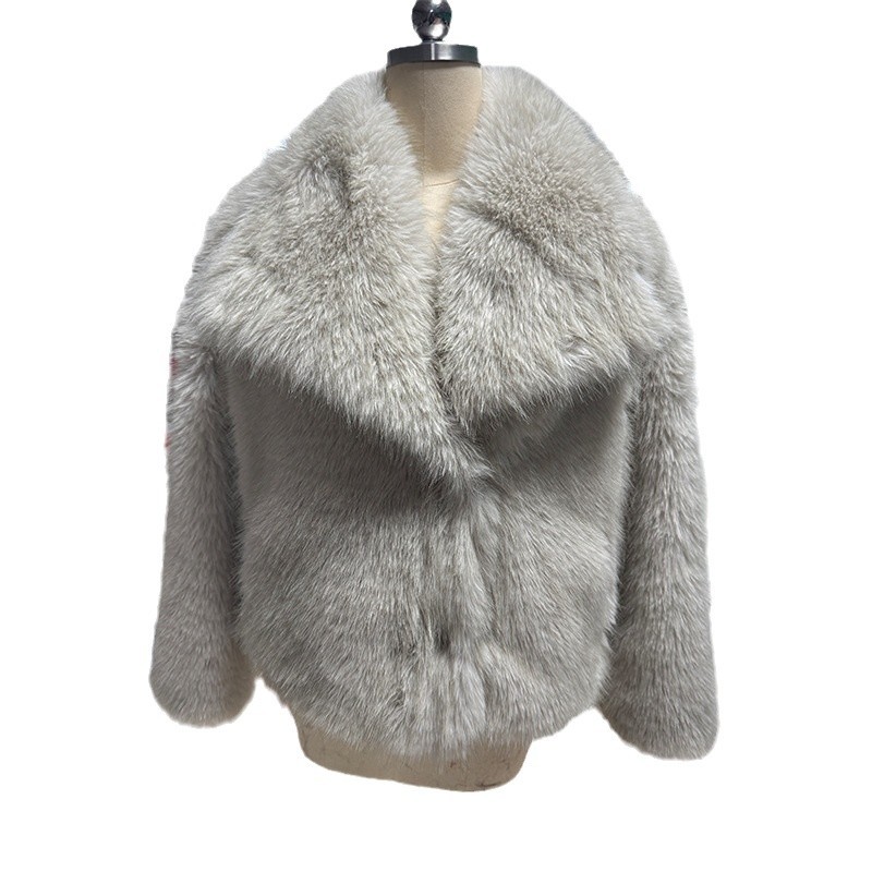 Solid Color Faux Fur Cropped Coat with Lapel Collar