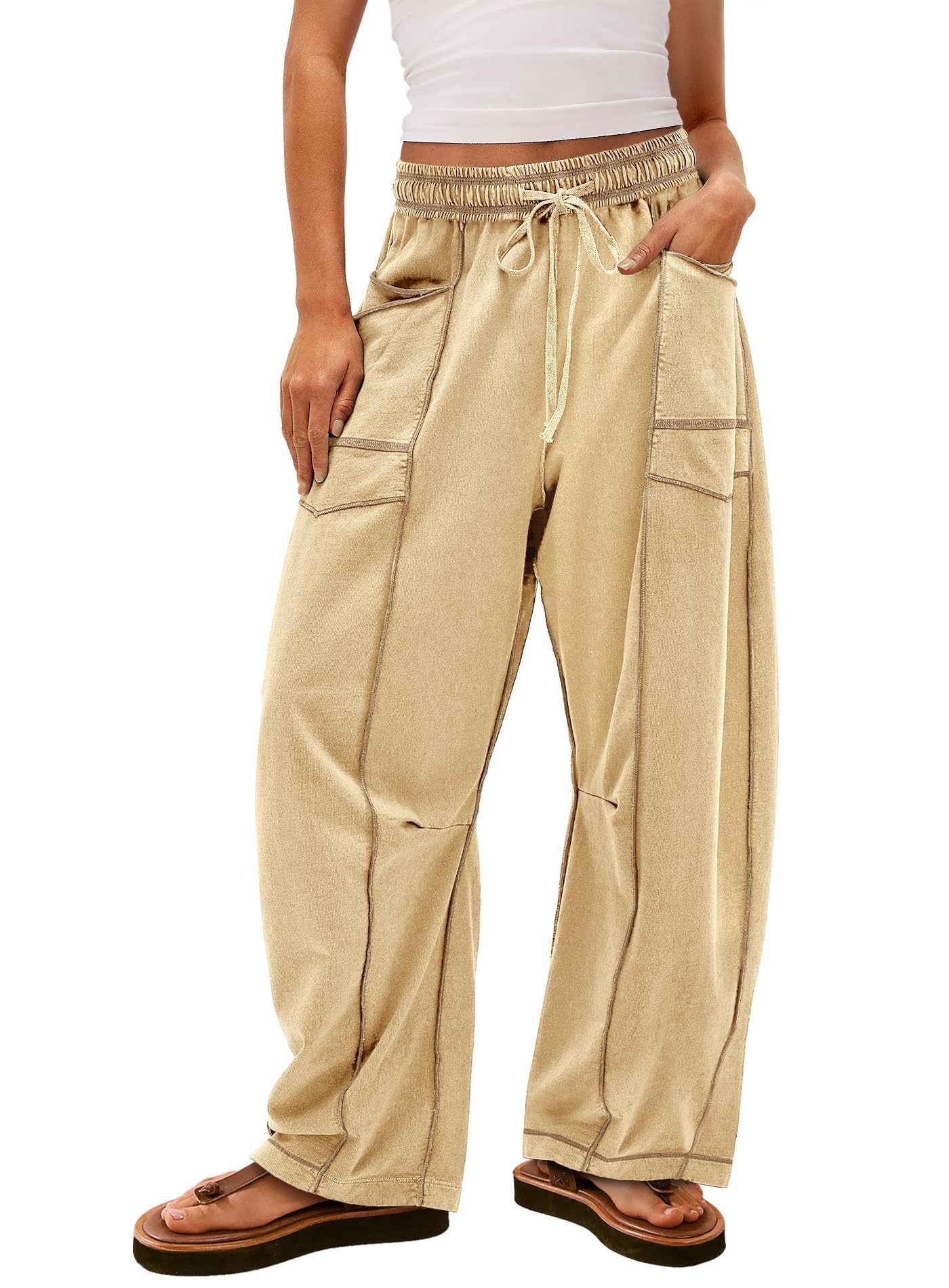 Women's Loose Wide-Leg Drawstring Waist Sweatpants Casual Summer Pants