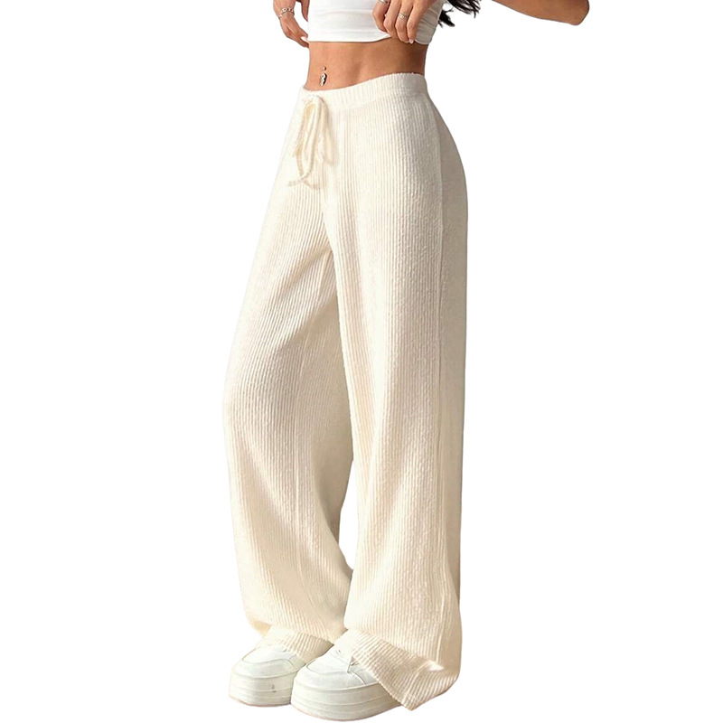 Women's High-Waist Wide-Leg Pants Solid Color Elastic Waist Straight Loose Casual