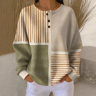Women's Plaid Tree Floral Polka Dot Print Button Sweatshirt