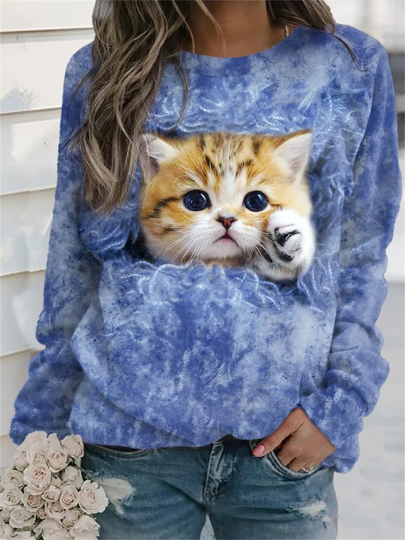 Animal Print Long-Sleeve Crewneck Sweatshirt