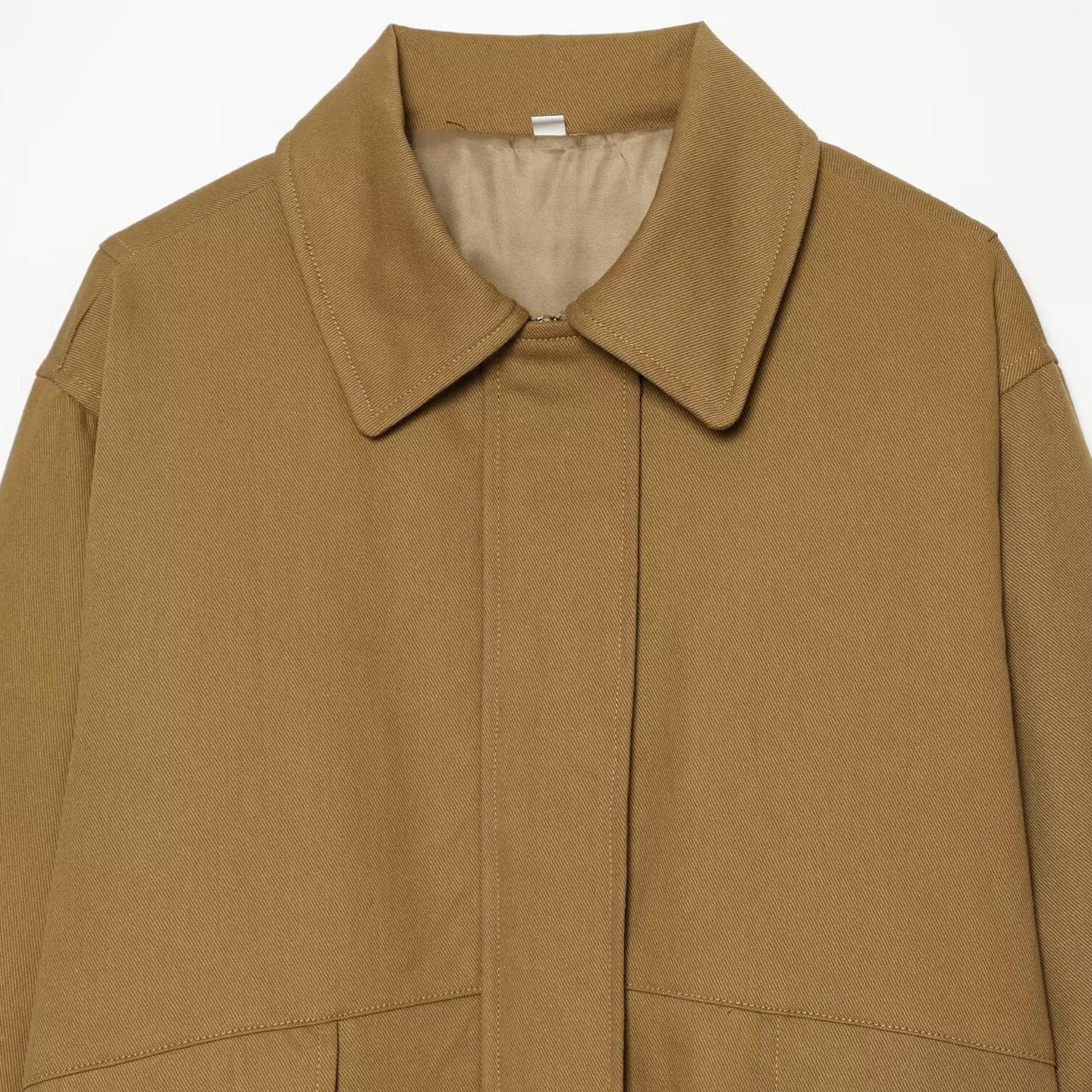 Women's Solid Color Zip-Up Jacket with Collar and Elastic Hem