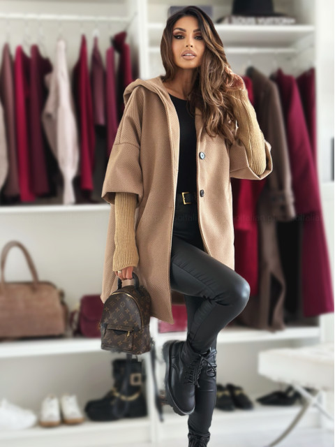 Women's Solid Color Hooded Mid-Length Coat