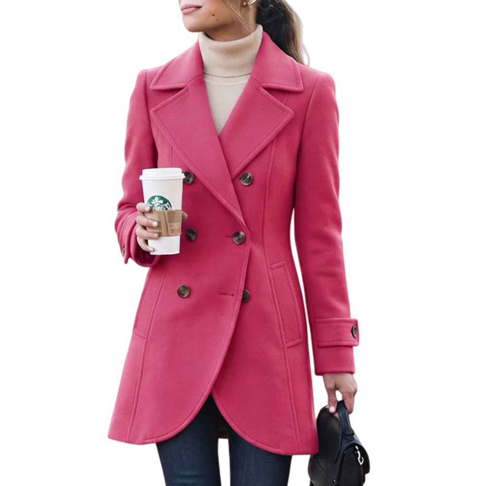 Women's Double-Breasted Wool-Blend Trench Coat Long Casual Commuter Jacket