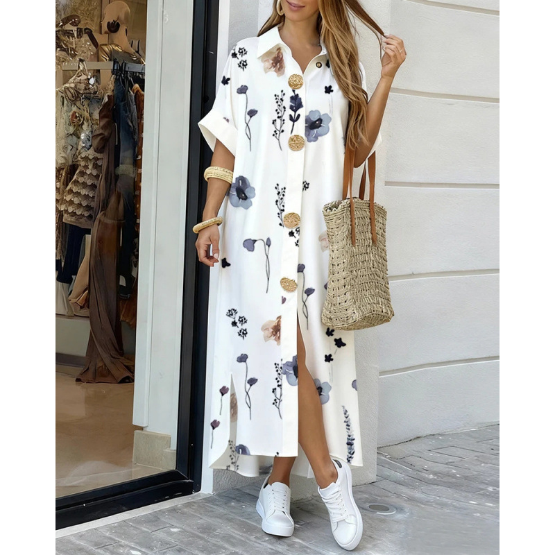 Printed Shirt Dress with Asymmetric One-Shoulder and High Collar