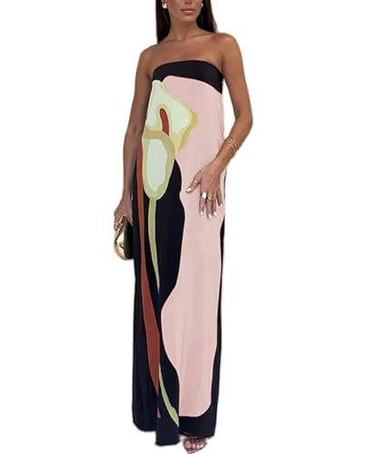 Women's Floral Print Strapless Midi Dress