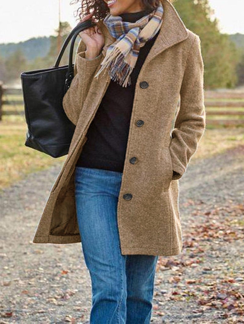 Women's Thick Wool Blend Mid-Length Coat