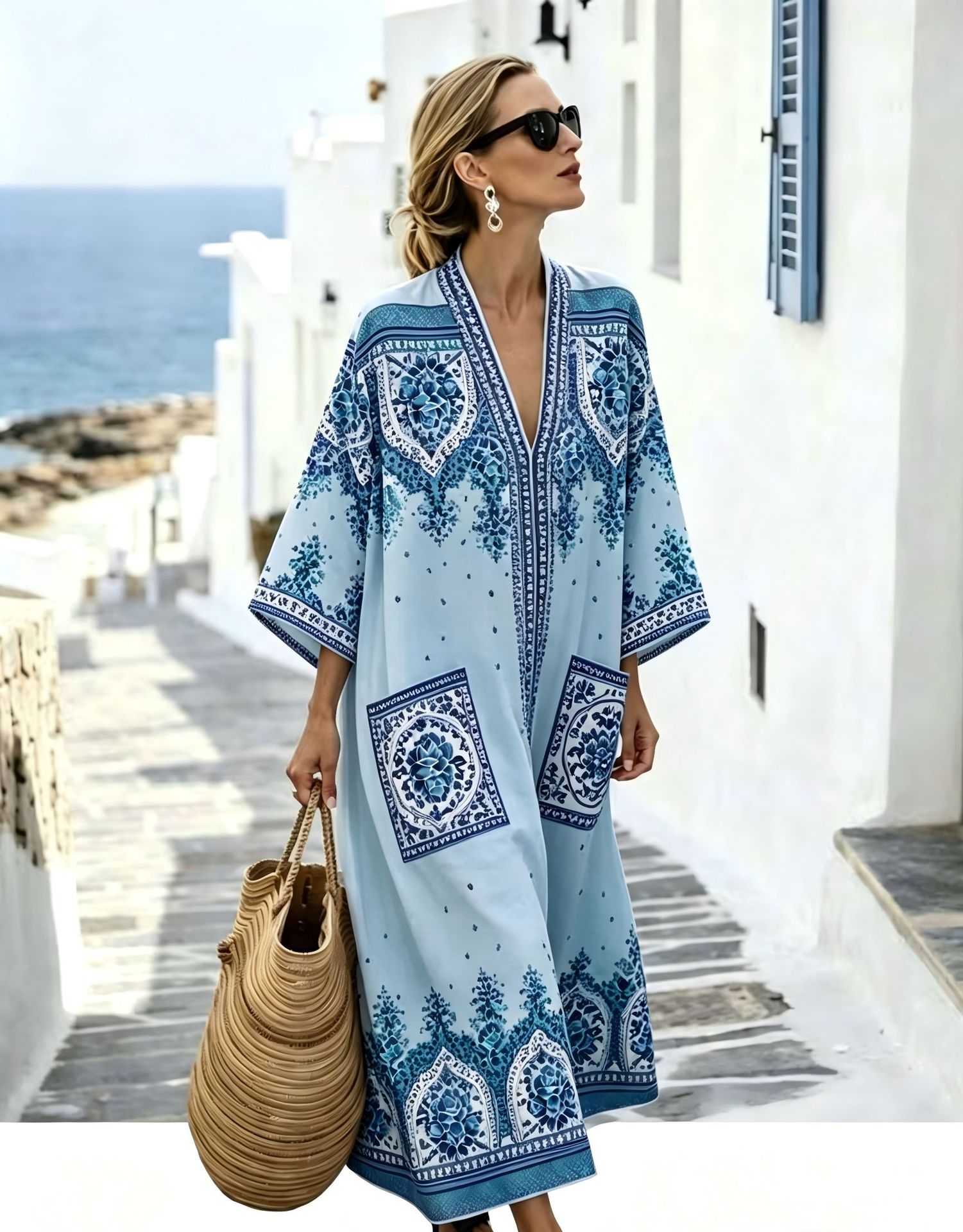 Women's Floral Boho Print Casual Midi Dress
