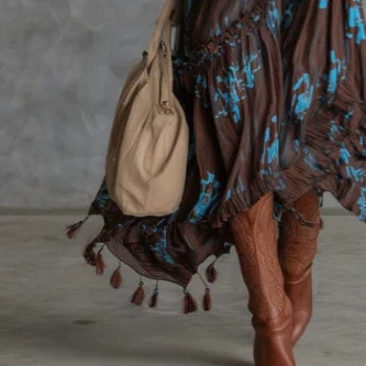 Western Retro Chocolate Striped Fringe Midi Dress