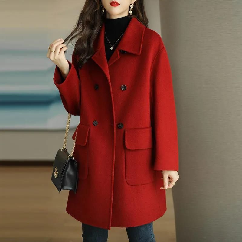 Women's Wool-Blend Coat, Thickened Slim-Fit Mid-Length, Camel