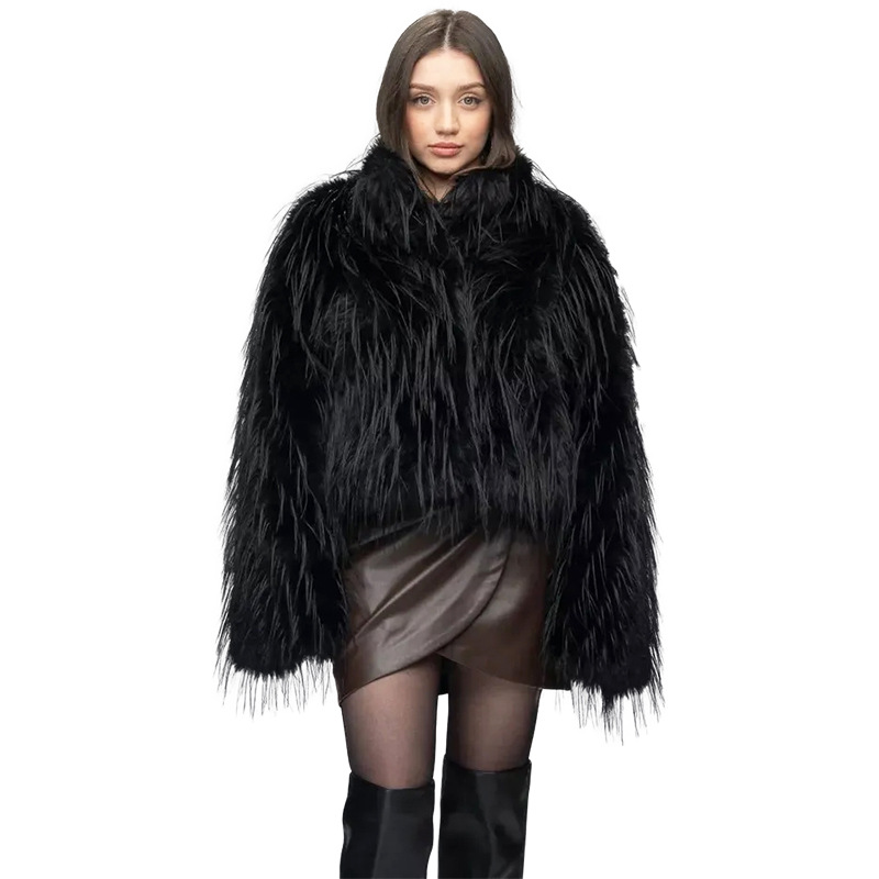 Women's Thick Faux Fur Coat Warm Plush Two-Tone