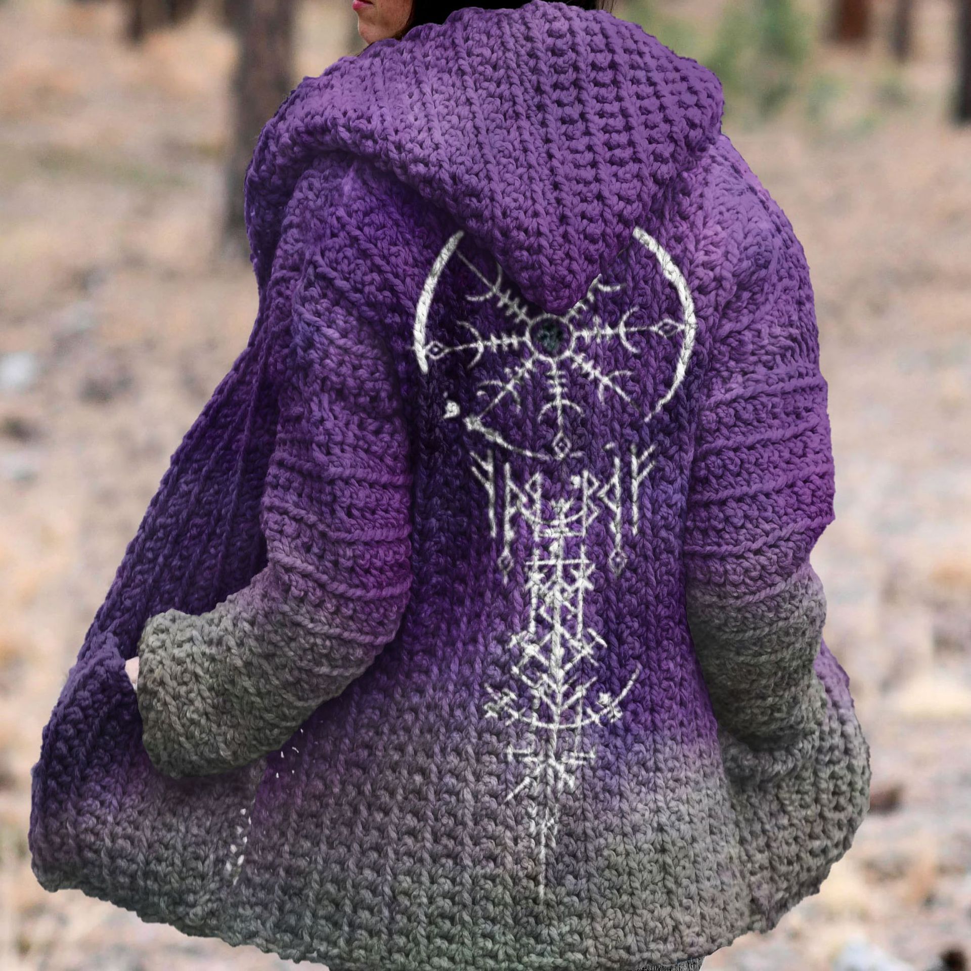 Women's Floral Ghost Print Hooded Button Cardigan Sweater