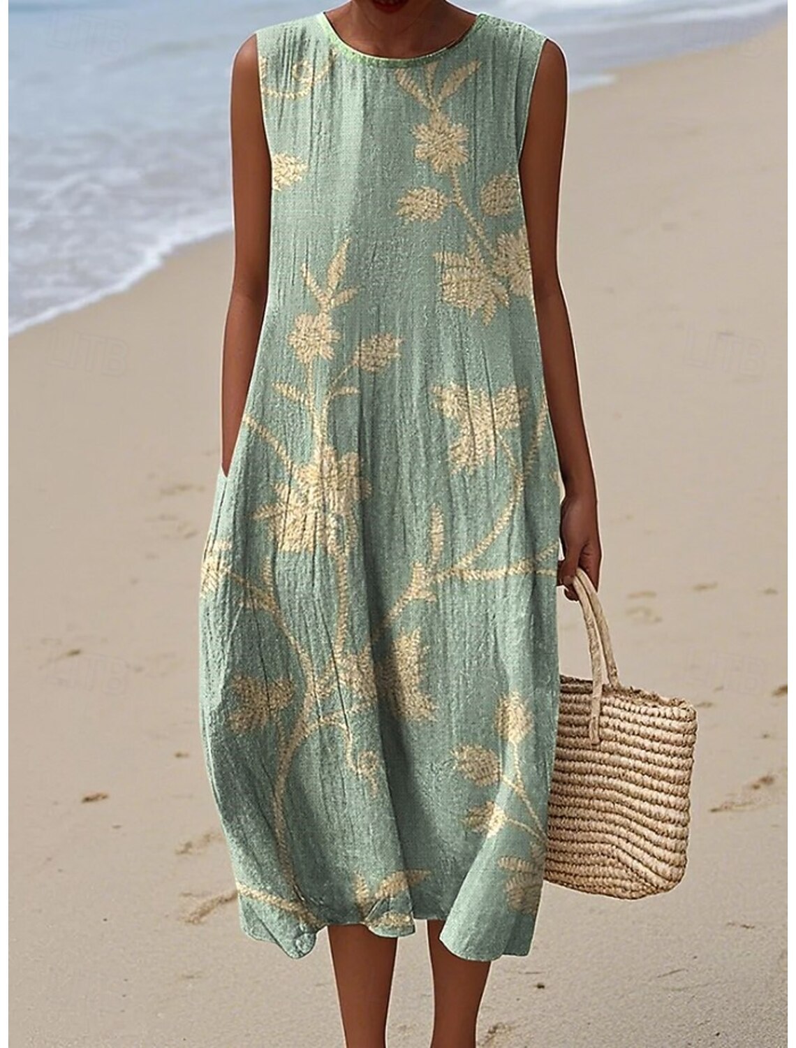 Retro Oil Painting 3D Print Sleeveless Loose Midi Dress