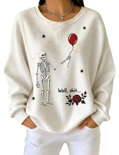 Women's Skull Floral Balloon Print Casual Sweatshirt