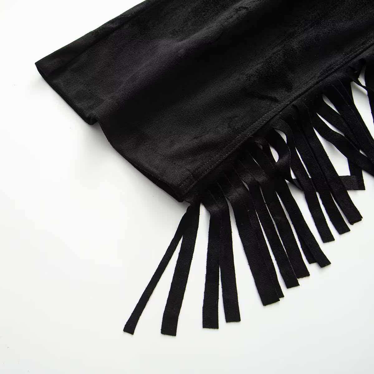 Black Side Fringe Wide-Leg Pants