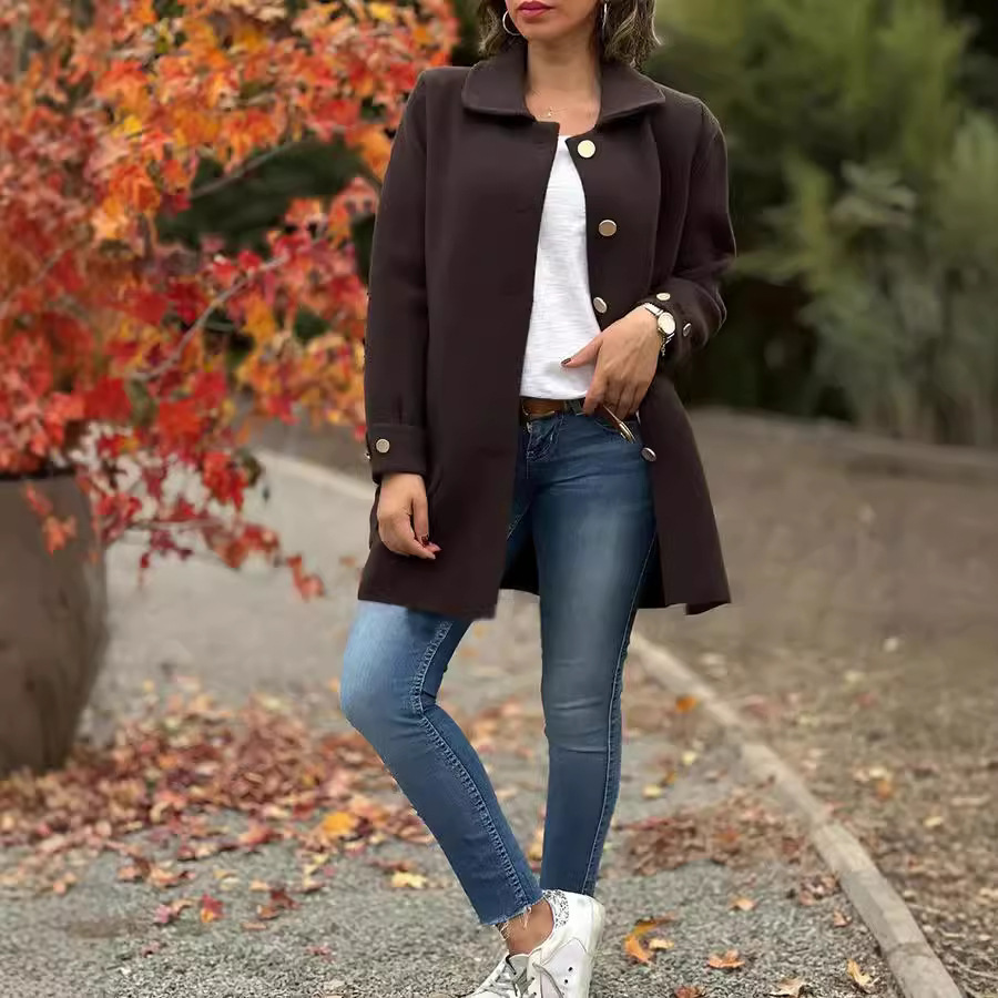 Women's Lapel Collar Bow Wool-Blend Coat