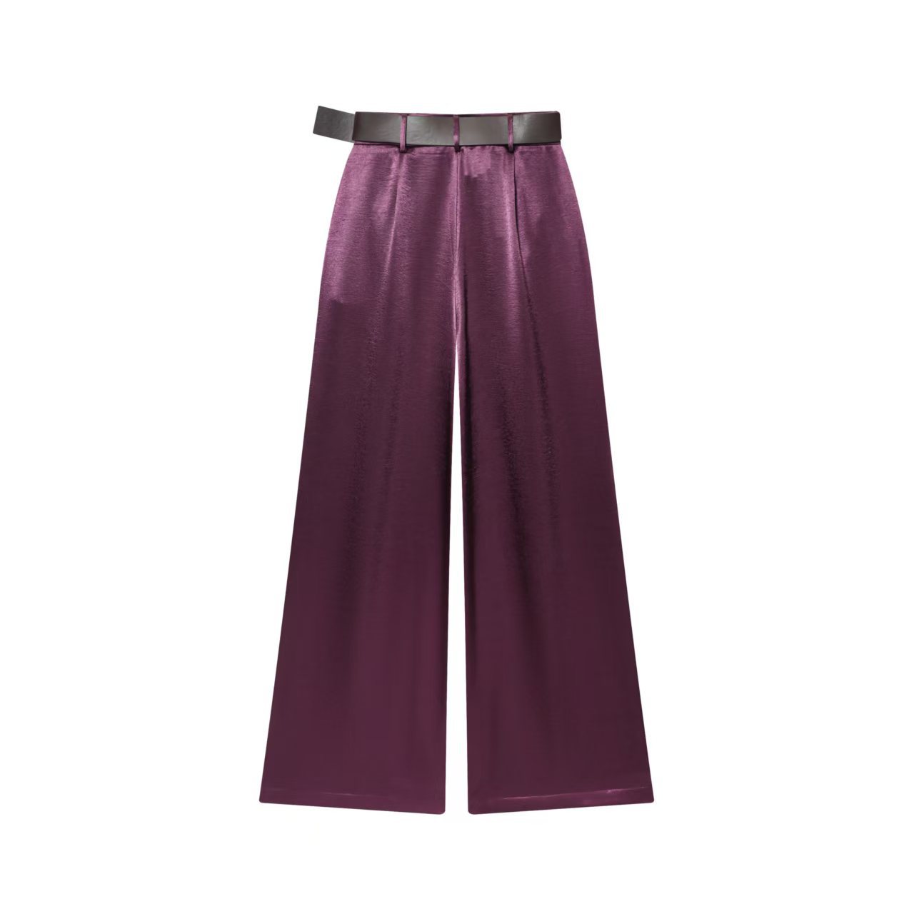 Satin-Feel Top and Wide-Leg Pants Set with Belt