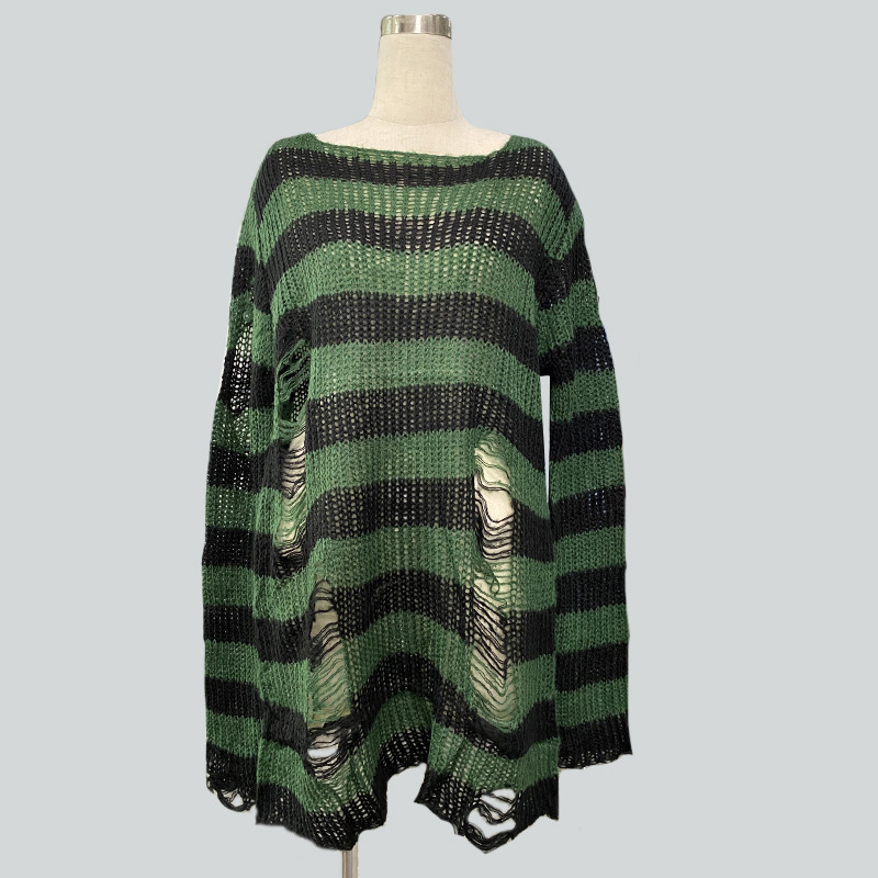 Mohair-Blend Striped Oversized Pullover Sweater Women's Mid-Length Knit