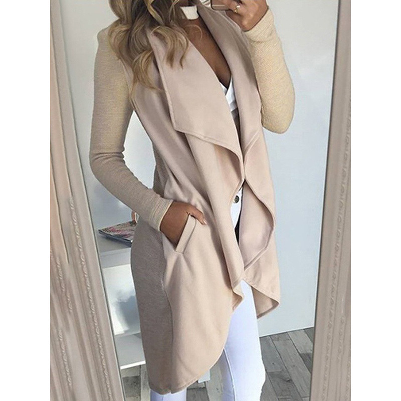 Plus Size Solid Color Lapel Slim Long Trench Coat for Women
