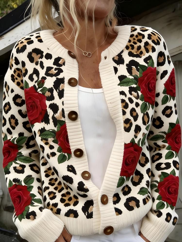 Women's Heart Wave Print Cardigan Sweater