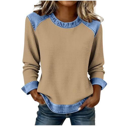 Women's Solid Print Crewneck Sweatshirt Casual Long Sleeve