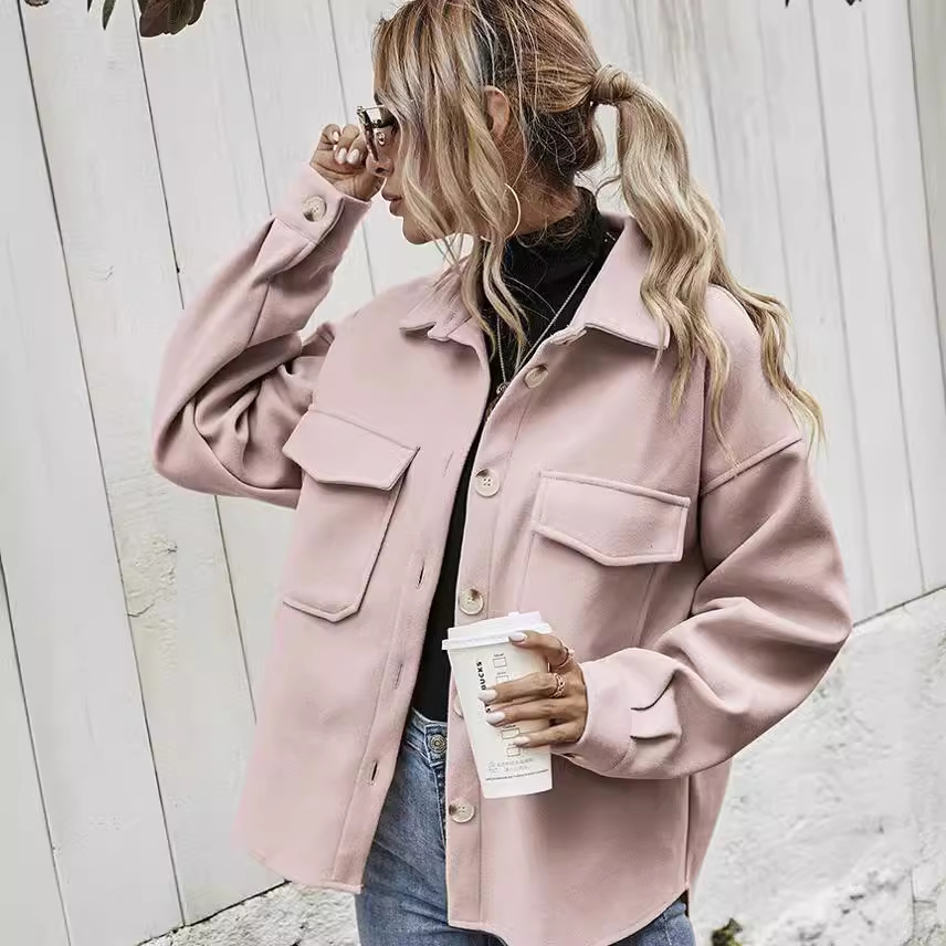 Women's Lapel Single-Breasted Thickened Solid Wool Blend Loose Coat