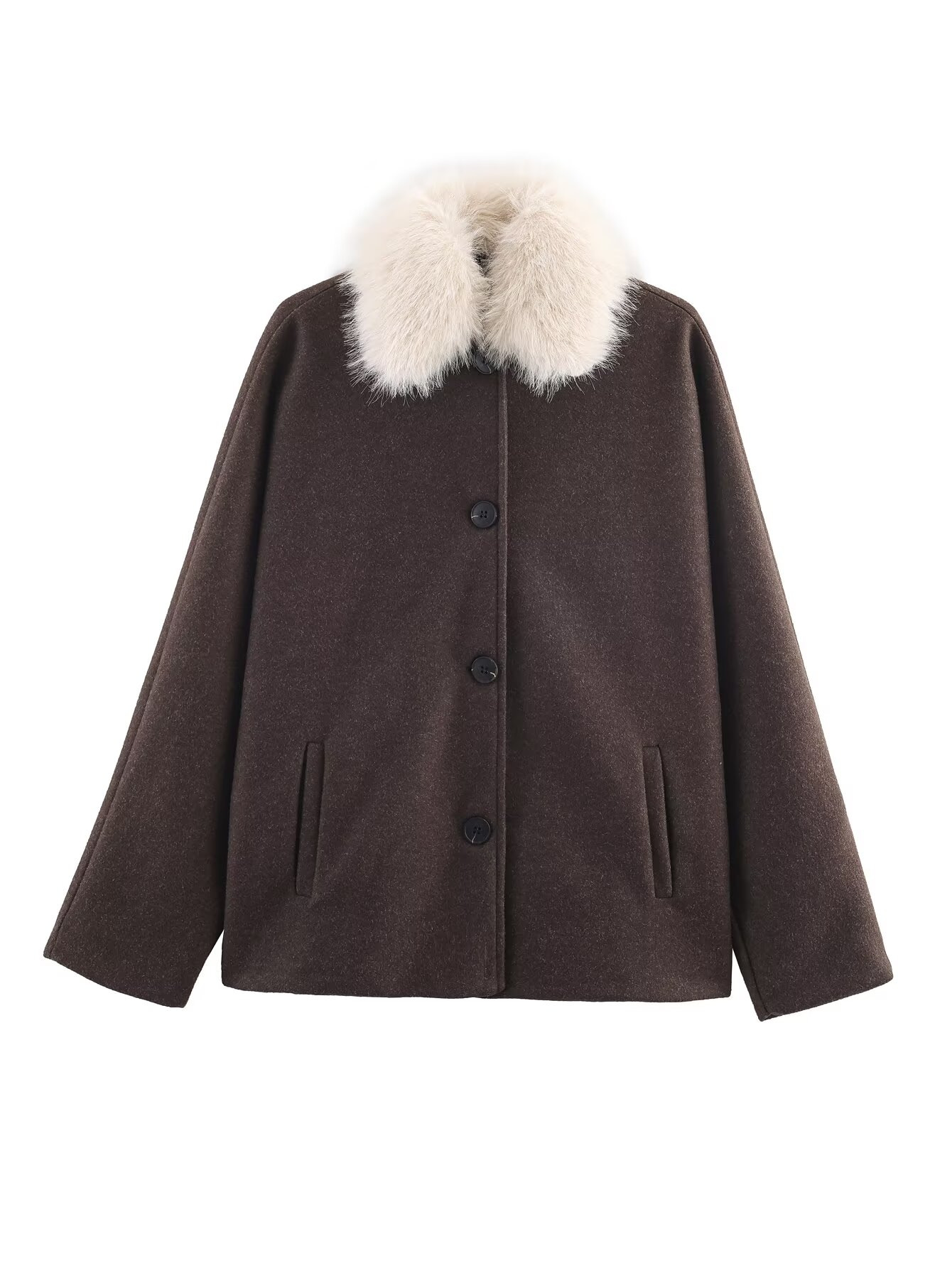 Women's Retro Two-Tone Faux Fur Collar Wool Coat