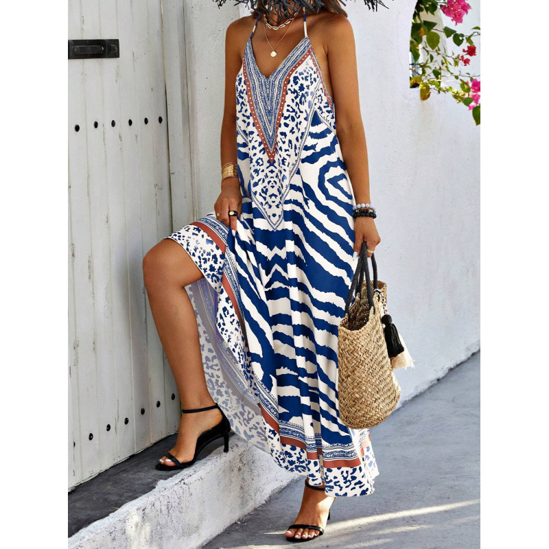 Animal Print Halter Open-Back Dress