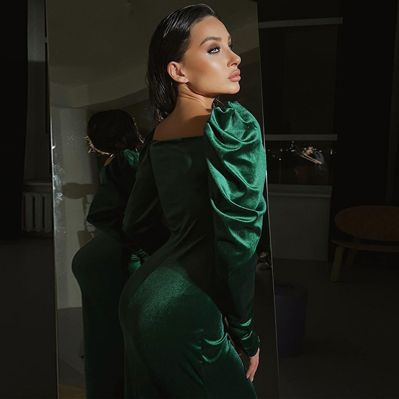 Women's Pleated Slim Fit Long Sleeve Split Midi Dress