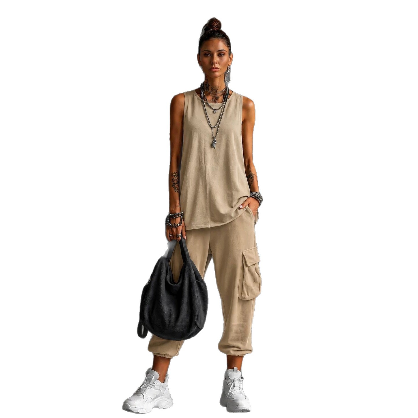 Boho Sleeveless Tank Top and Cropped Pants Two-Piece Set