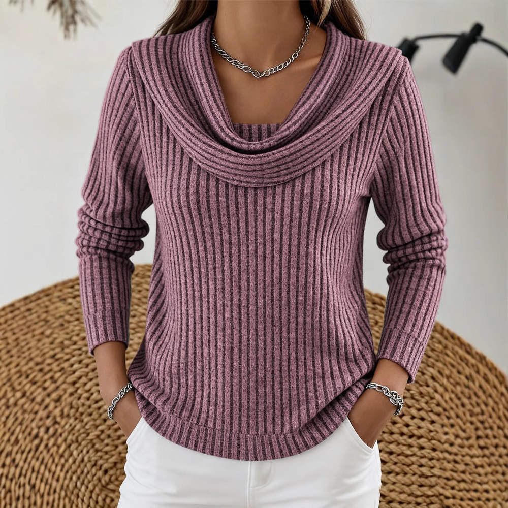 Women's Casual Loose Solid Ribbed Knit Long Sleeve Top