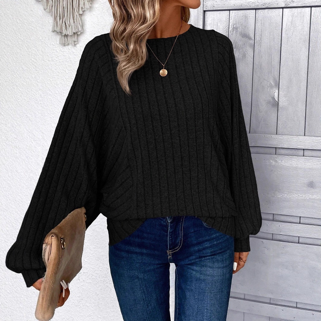 Women's Batwing Sleeve Knit Pullover Sweater Crew Neck Long Sleeve