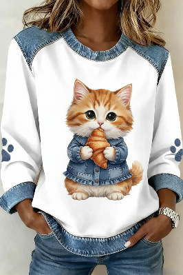 Women's Leopard Print Crewneck Sweatshirt Waffle Knit Long Sleeve