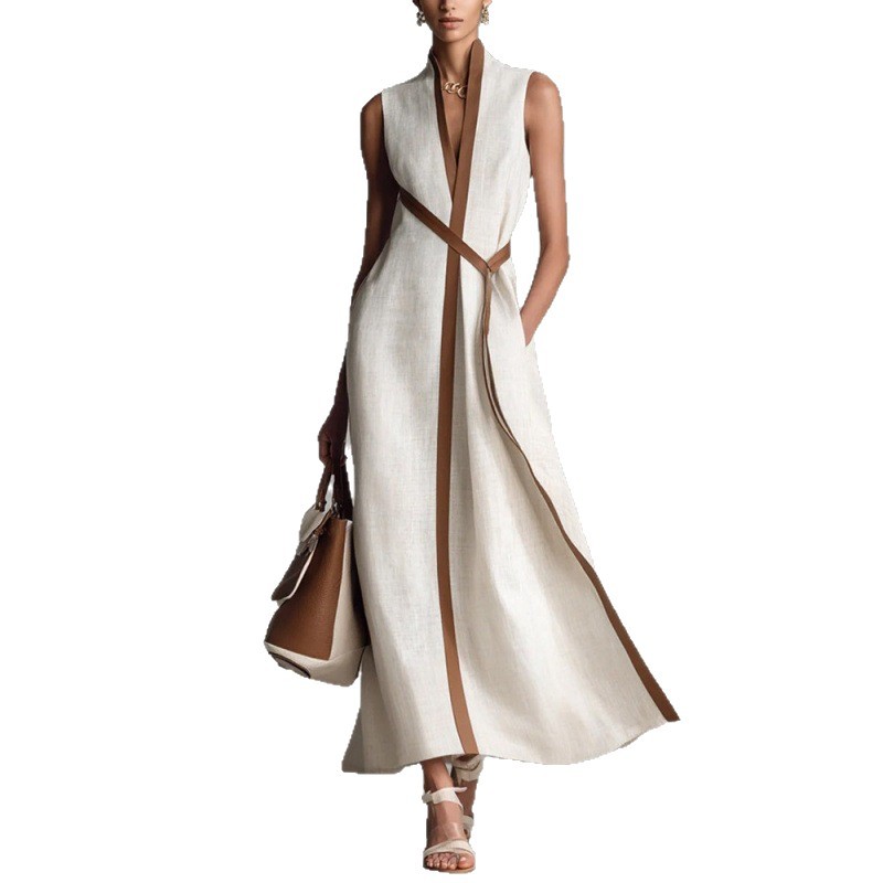 Women's Sleeveless V-Neck A-Line Long Dress Polyester Streetwear