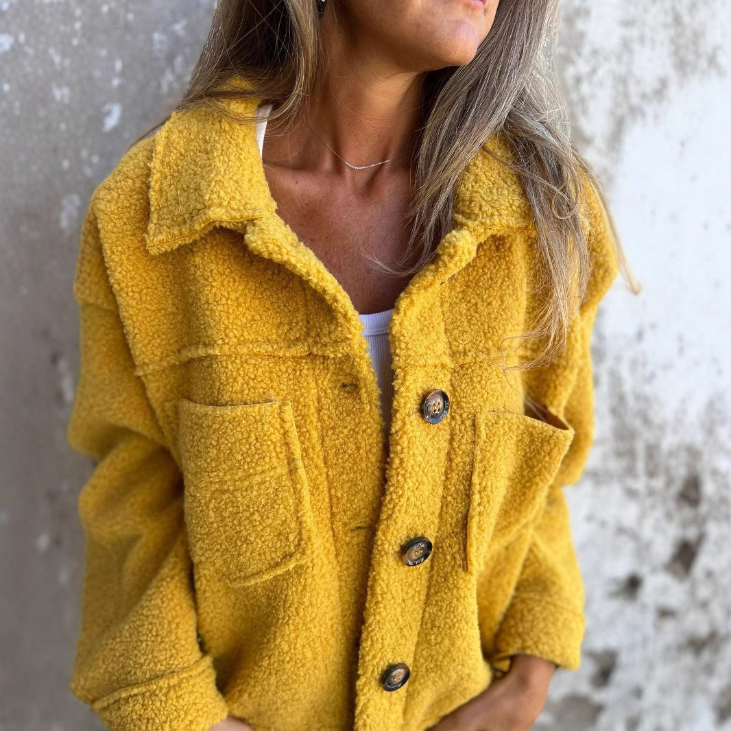 Women's Faux Shearling Button-Front Collared Coat