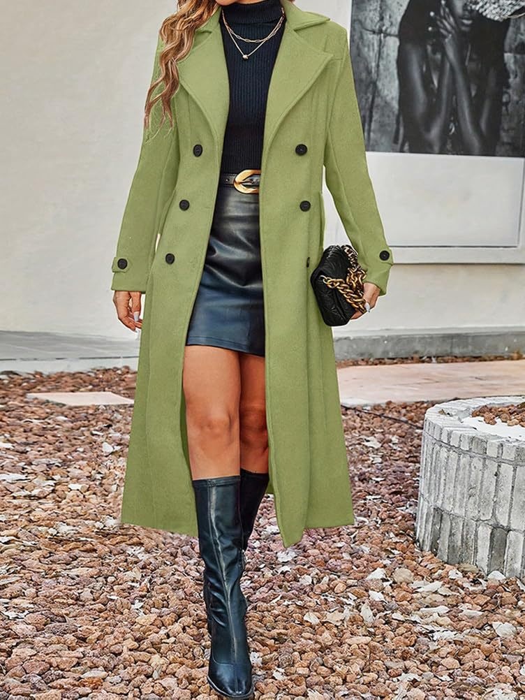 Women's Elegant Wool Blend Double-Breasted Long Sleeve Coat