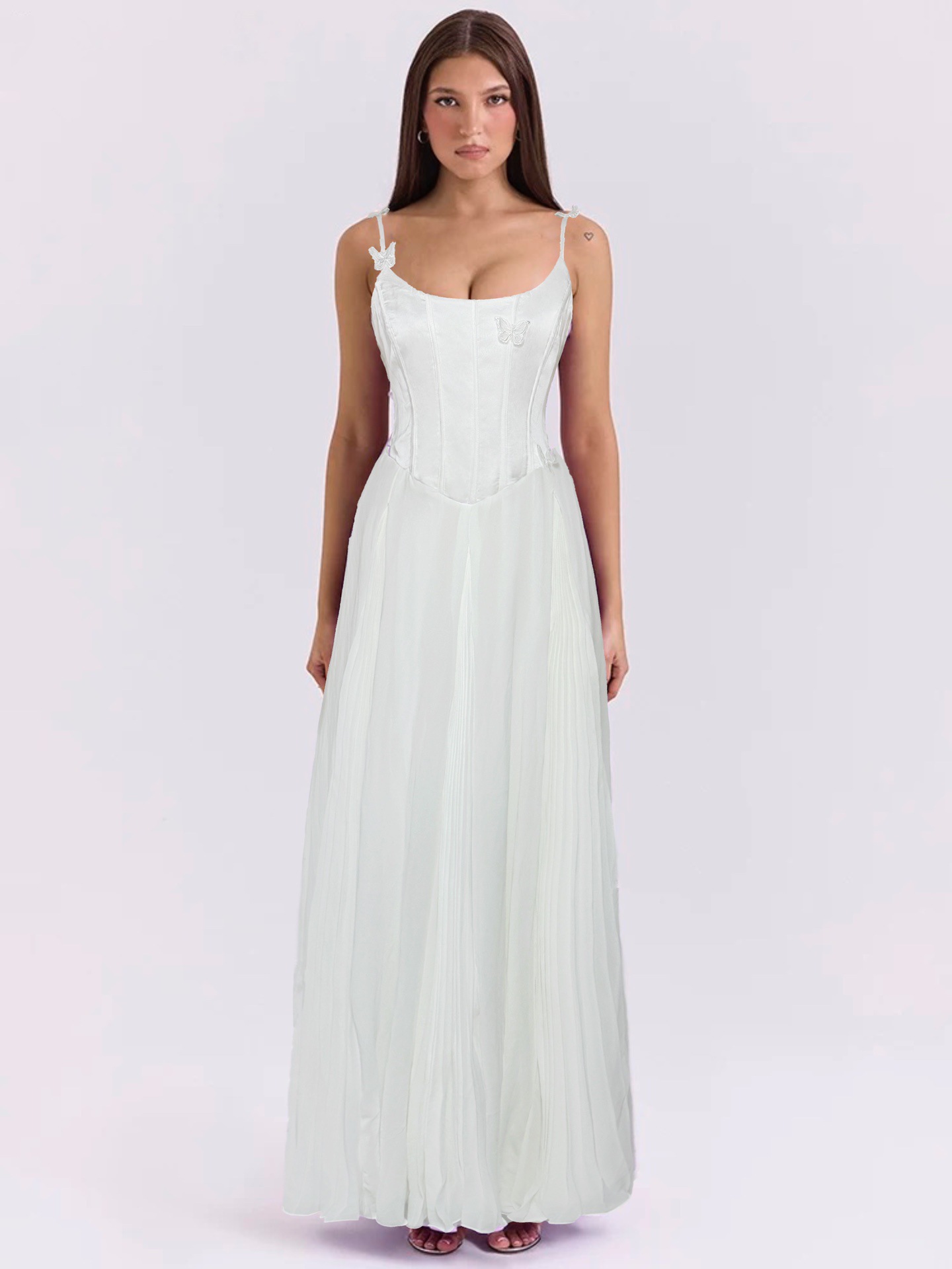Sexy Solid Color 3D Butterfly Waist-Cinched Maxi Dress