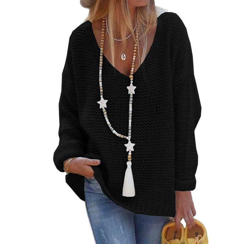 V-Neck Long-Sleeve Knit Sweater Top Plus Size Women's