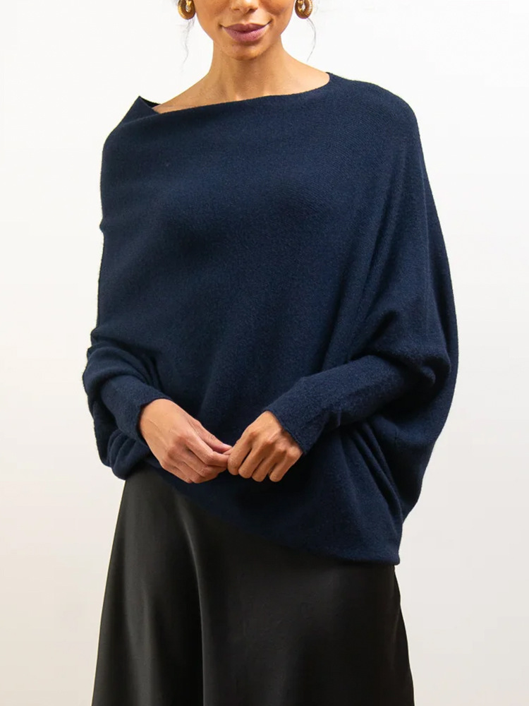 Solid Crewneck Long-Sleeve Knit Pullover Sweater with Ruched Detail