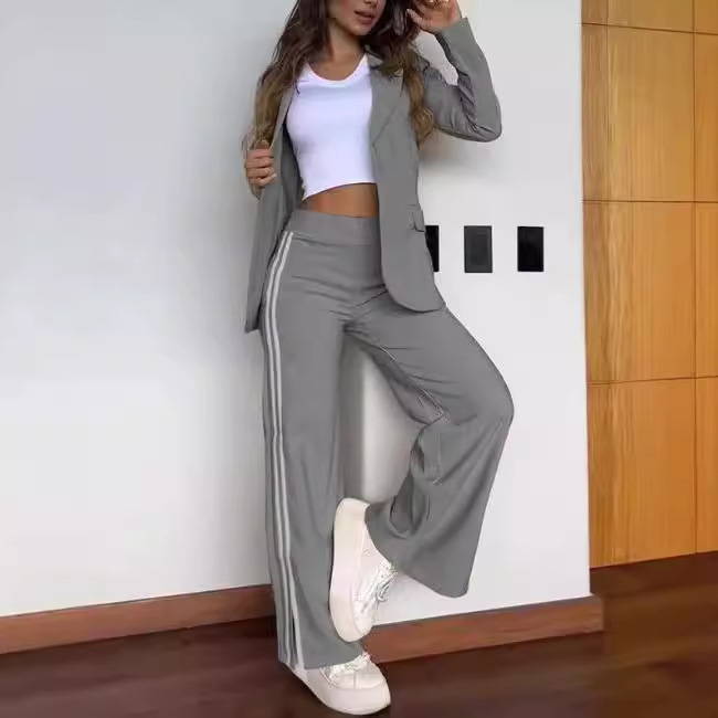 Women's Casual Lapel Blazer & Wide-Leg Pants Two-Piece Set