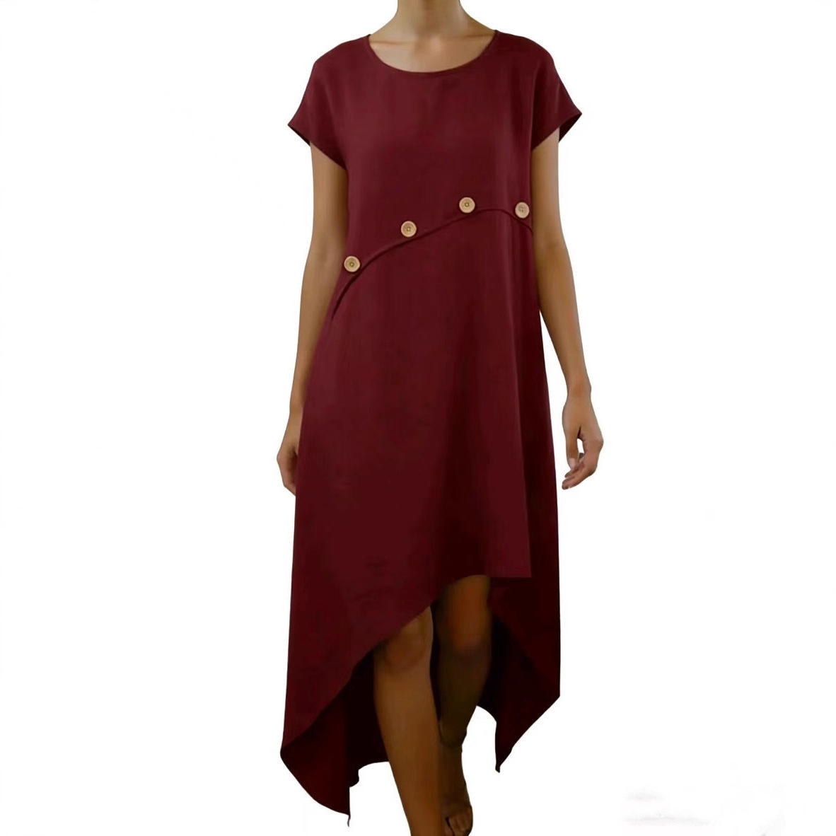 Women's Comfortable Spliced Button-Detail Solid Color Dress