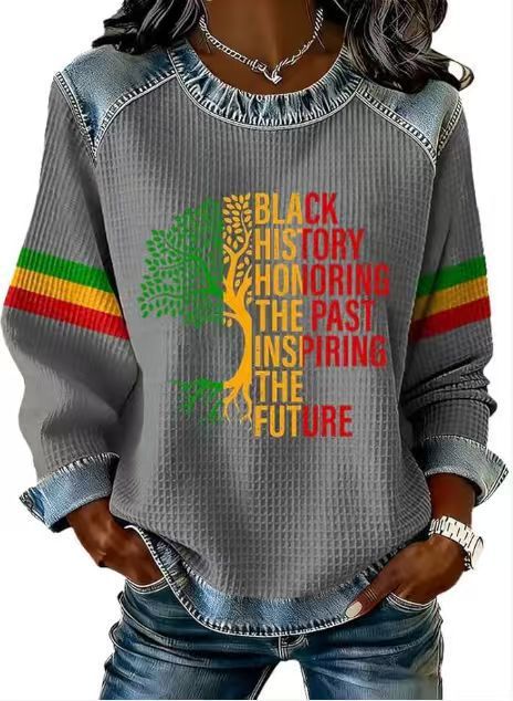 Women's Letter Tree Print Crewneck Sweatshirt