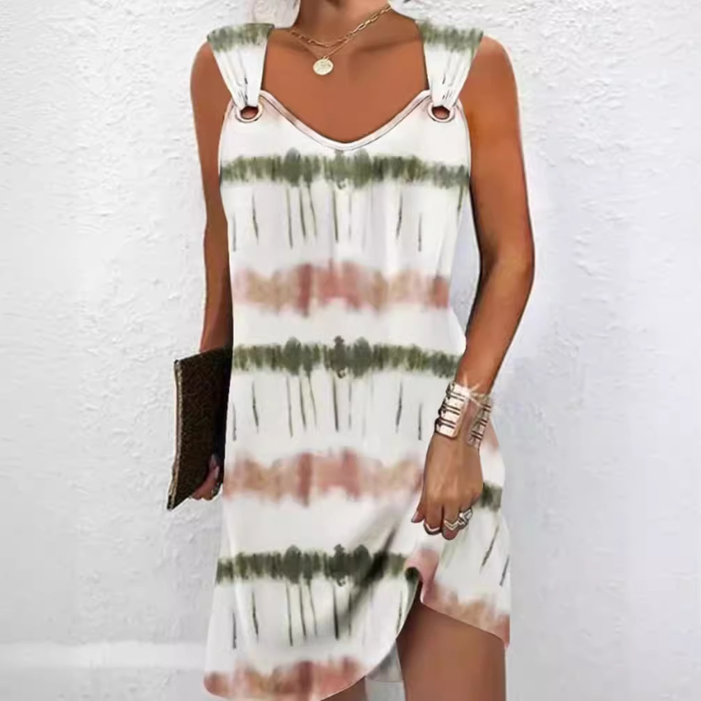 Color-Block V-Neck Sleeveless Midi Dress