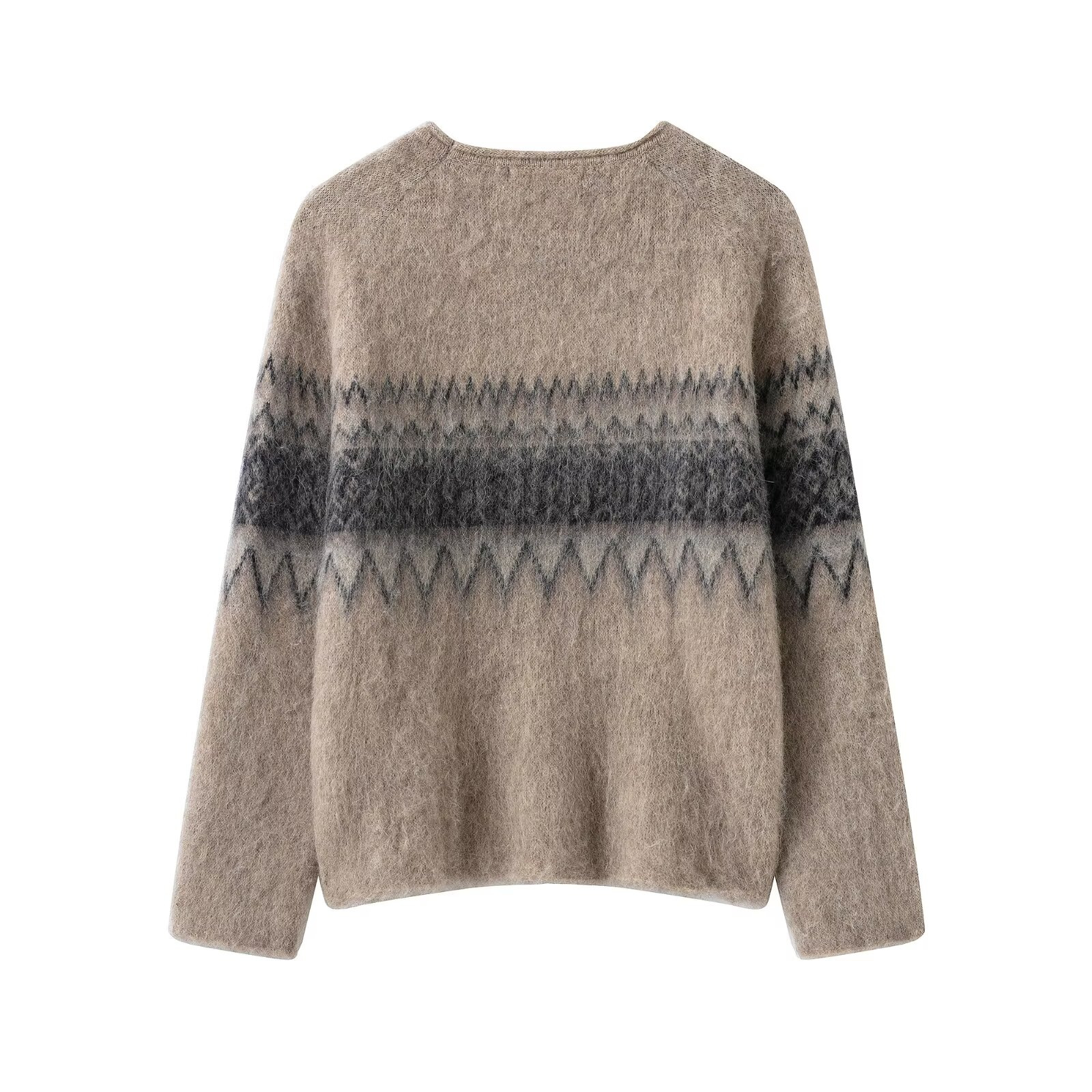 Women's Retro Jacquard Knit Sweater with Brushed Color Effect