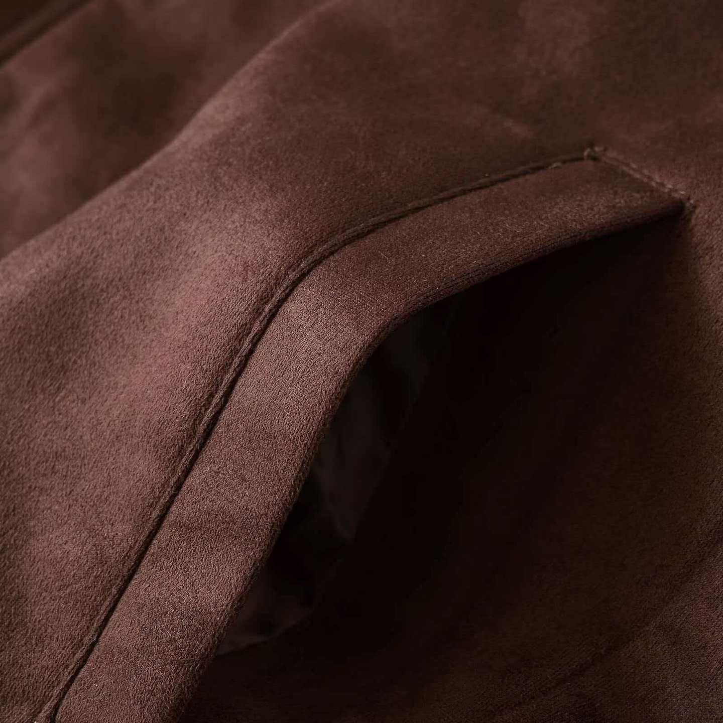 Women's Vintage Faux Suede Stand Collar Jacket Dark Brown